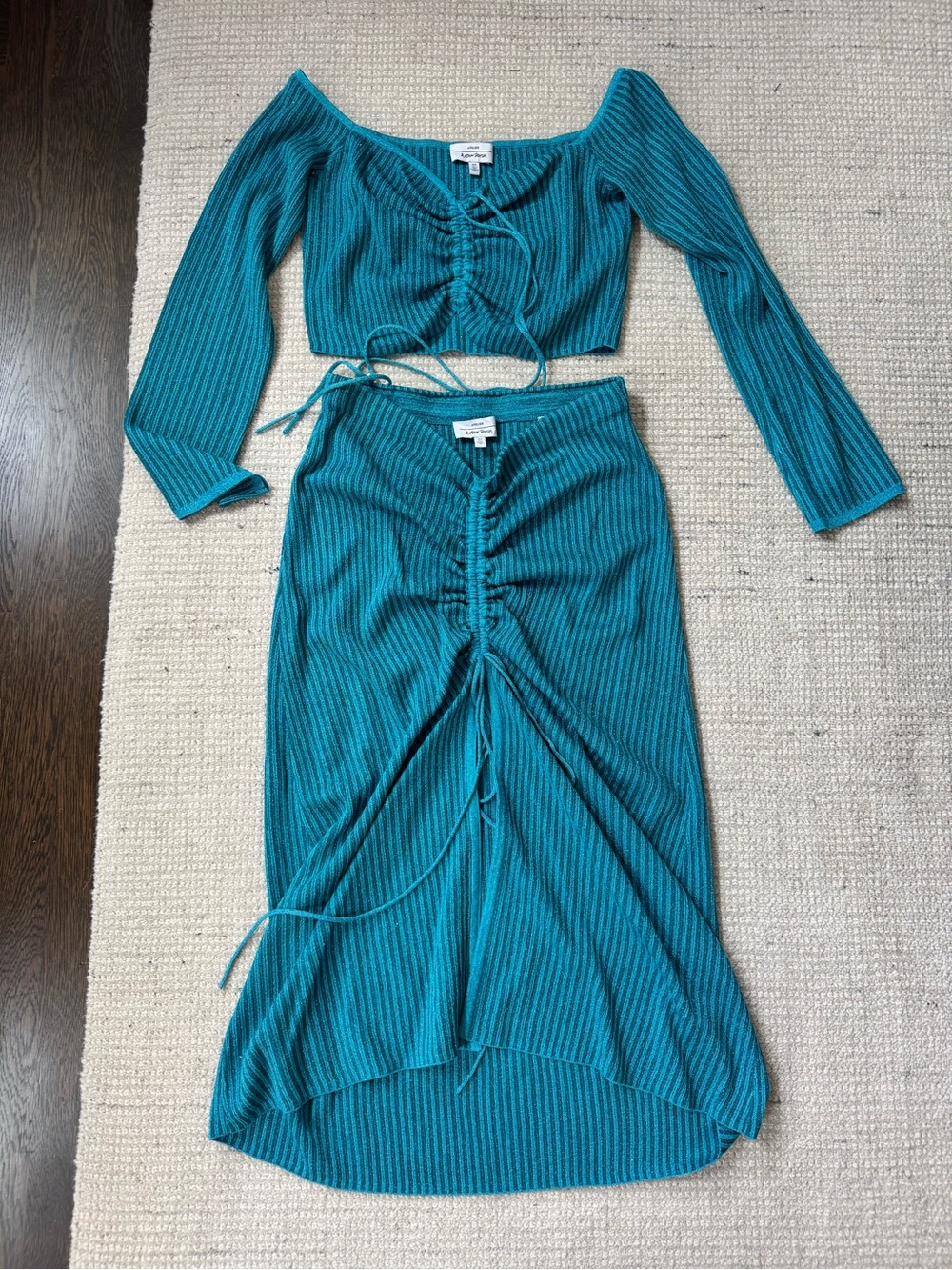 & Other Stories Teal Ribbed Two-Piece Skirt Set